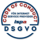 Weiße, kreisformige Auszeichnung mit der Aufschrift Code of Conduct für Internet Service Provider: ispa DSGVO